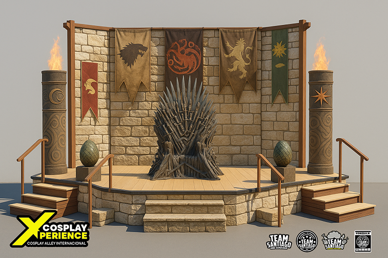 Escenario temático de Game of Thrones con el Trono de Hierro en FestiComic
